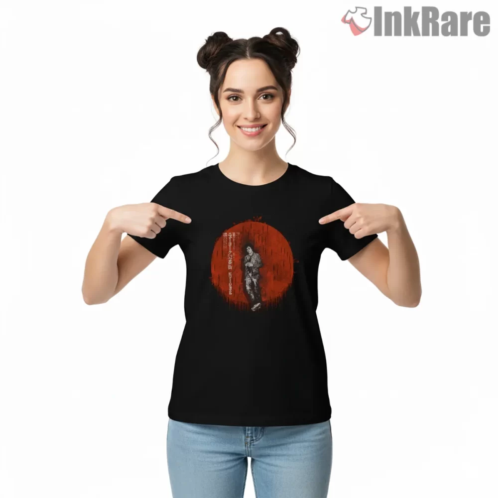 Billy Joel Red Sun Art Poster Shirt on black short sleeve shirt for women graphic tee