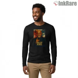 Billy Joel Retro Crt Pop Portrait Shirt on black long sleeve shirt for men graphic tee