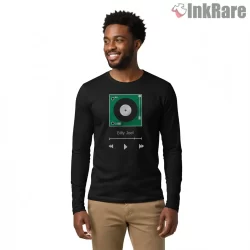 Billy Joel Retro Music Player Vinyl Screen Shirt on black long sleeve shirt for men graphic tee