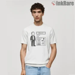 Billy Joel Retro Pixel Profile Inventory Screen Shirt on white short sleeve shirt for men graphic tee