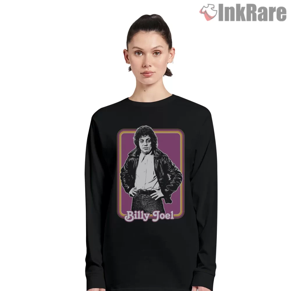 Billy Joel Retro Portrait Frame Shirt on black long sleeve shirt for women graphic tee