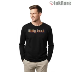 Billy Joel Retro Rainbow Name Logo Shirt on black long sleeve shirt for men graphic tee