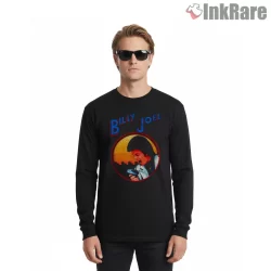 Billy Joel Retro Sunset Circle Performance Shirt on black long sleeve shirt for men graphic tee