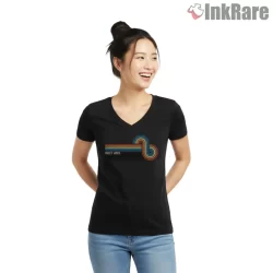 Billy Joel Retro Sunset Line Stripe Shirt on black v-neck shirt for women graphic tee