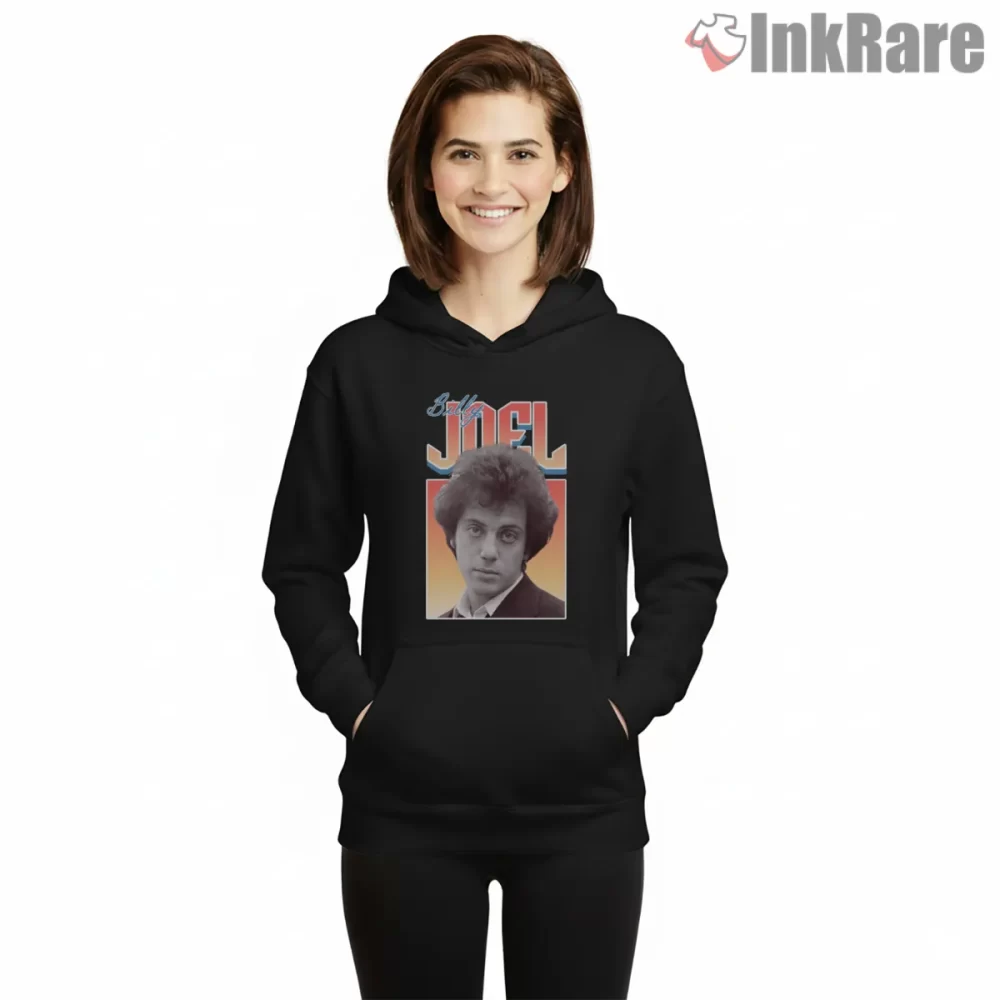 Billy Joel Retro Sunset Portrait Aesthetic Shirt on black hoodie for women graphic tee