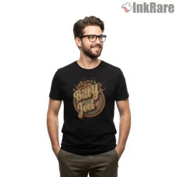 Billy Joel Retro Tour Badge Logo Shirt on black short sleeve shirt for men graphic tee