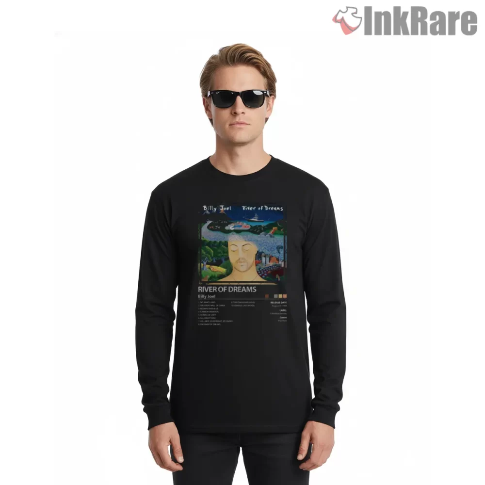 Billy Joel River Of Dreams Album Art Shirt on black long sleeve shirt for men graphic tee