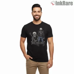 Billy Joel Rock Skeleton Duo Crest Shirt on black short sleeve shirt for men graphic tee