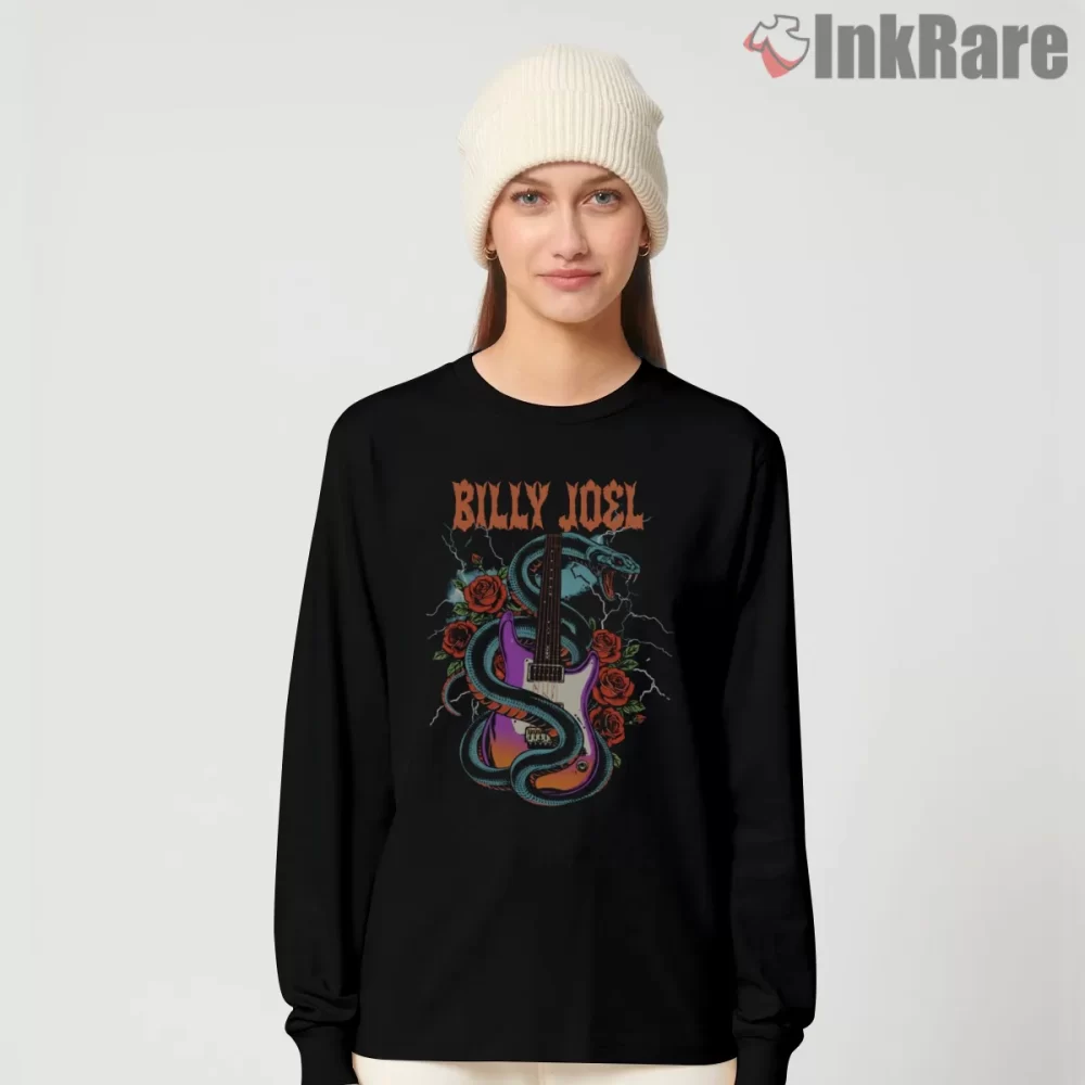Billy Joel Serpent Guitar Roses Crest Shirt on black long sleeve shirt for women graphic tee