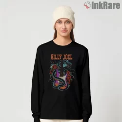 Billy Joel Serpent Guitar Roses Crest Shirt on black long sleeve shirt for women graphic tee