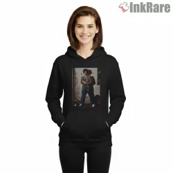 Billy Joel Seventies Wall Lean Photo Shirt on black hoodie for women graphic tee