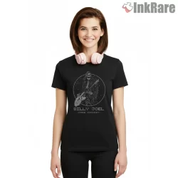 Billy Joel Skeleton Guitar Free Concert Shirt on black short sleeve shirt for women graphic tee