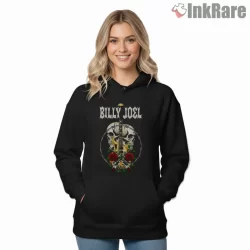 Billy Joel Skull Guitar Roses Fan Art Shirt on black hoodie for women graphic tee