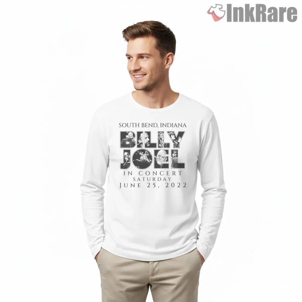 Billy Joel South Bend Indiana Concert Date Poster Shirt on white long sleeve shirt for men graphic tee
