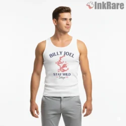 Billy Joel Stay Wild Tokyo Dragon Vintage Typography Shirt on white tank top for men graphic tee