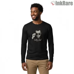 Billy Joel Sunglasses Noir Portrait Shirt on black long sleeve shirt for men graphic tee