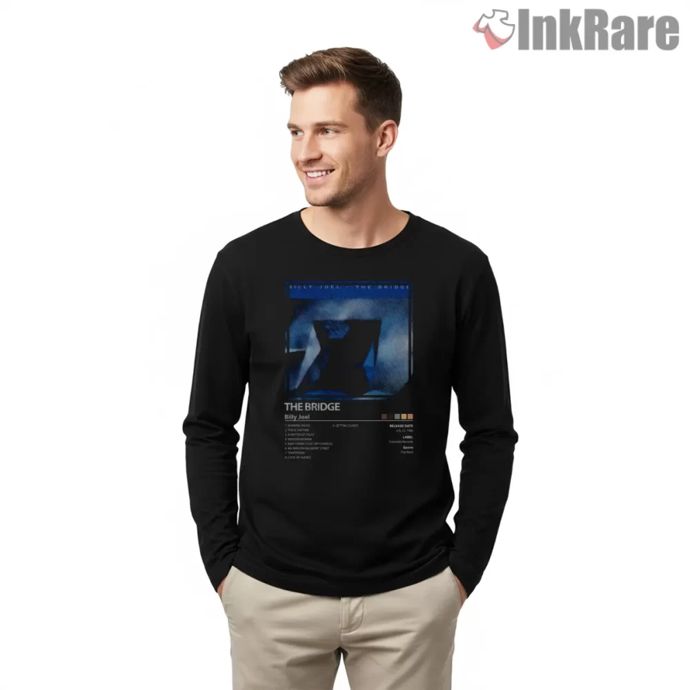 Billy Joel The Bridge Blue Album Shirt on black long sleeve shirt for men graphic tee