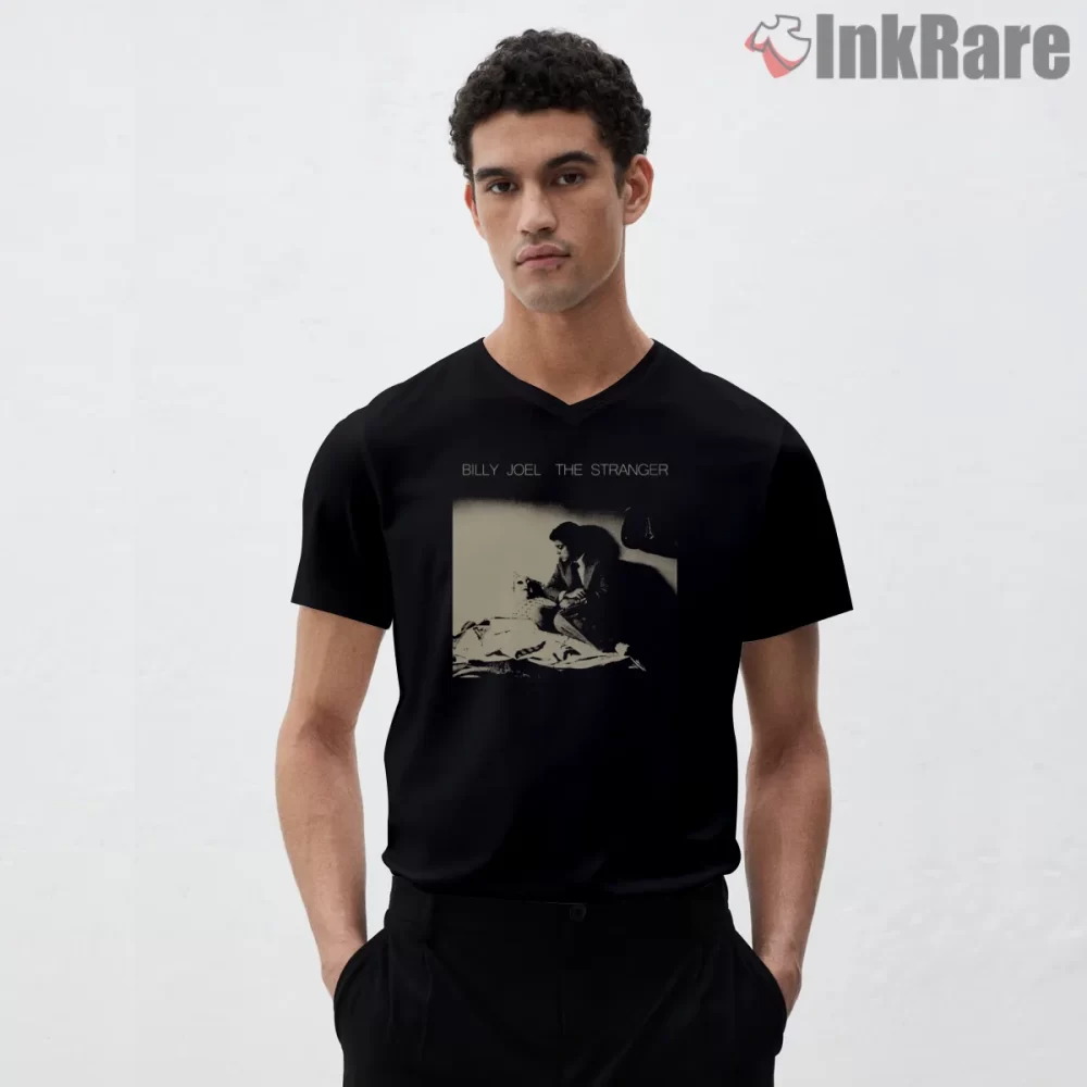 Billy Joel The Stranger Shadowed Bedroom Album Shirt on black v-neck shirt for men graphic tee
