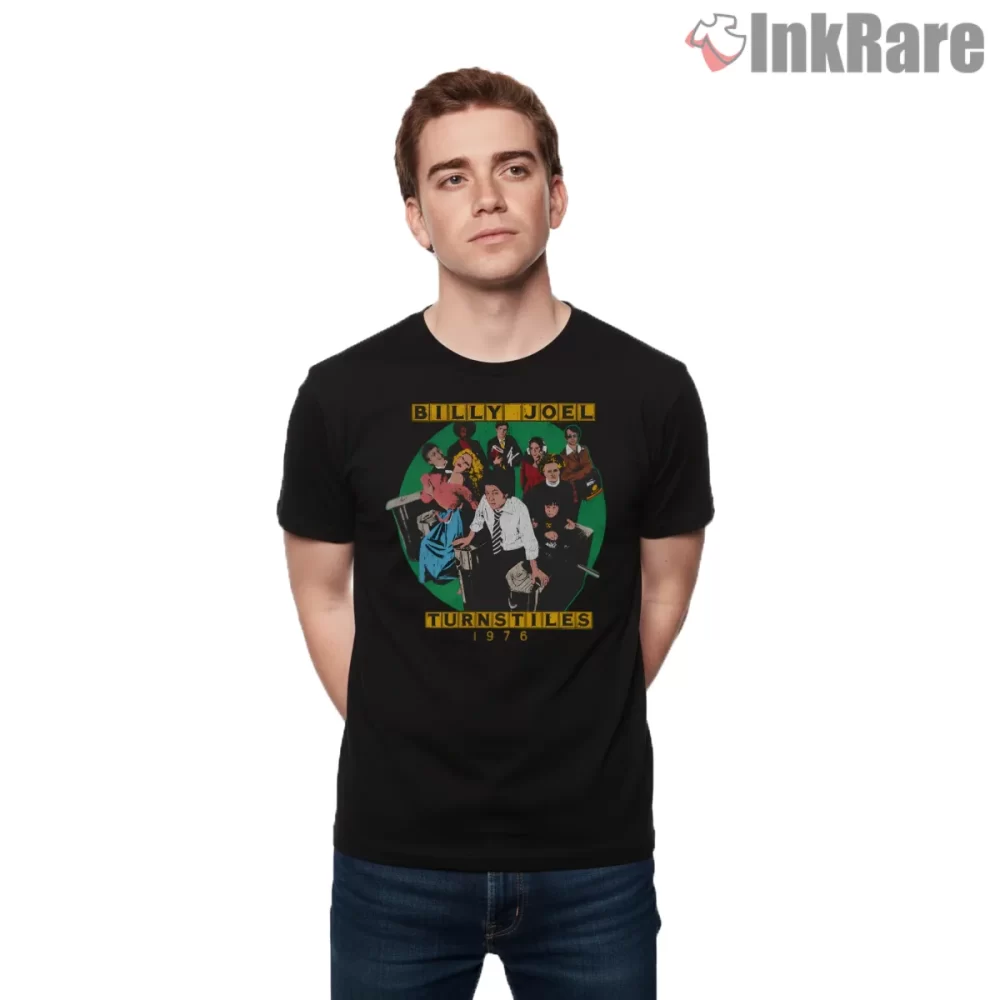 Billy Joel Turnstiles 1976 Vintage Concert Art Shirt on black short sleeve shirt for men graphic tee