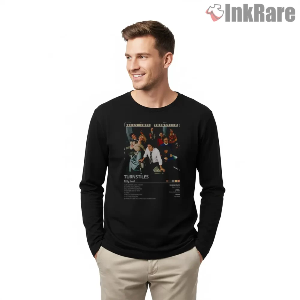 Billy Joel Turnstiles Classic Album Cover Shirt on black long sleeve shirt for men graphic tee
