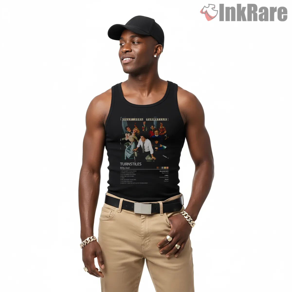 Billy Joel Turnstiles Classic Album Cover Shirt on black tank top for men graphic tee