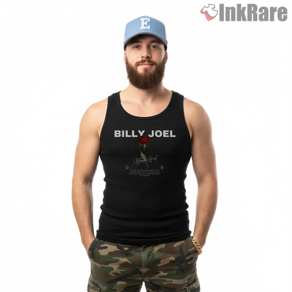 Billy Joel Uptown Girl Rose Minimal Shirt on black tank top for men graphic tee