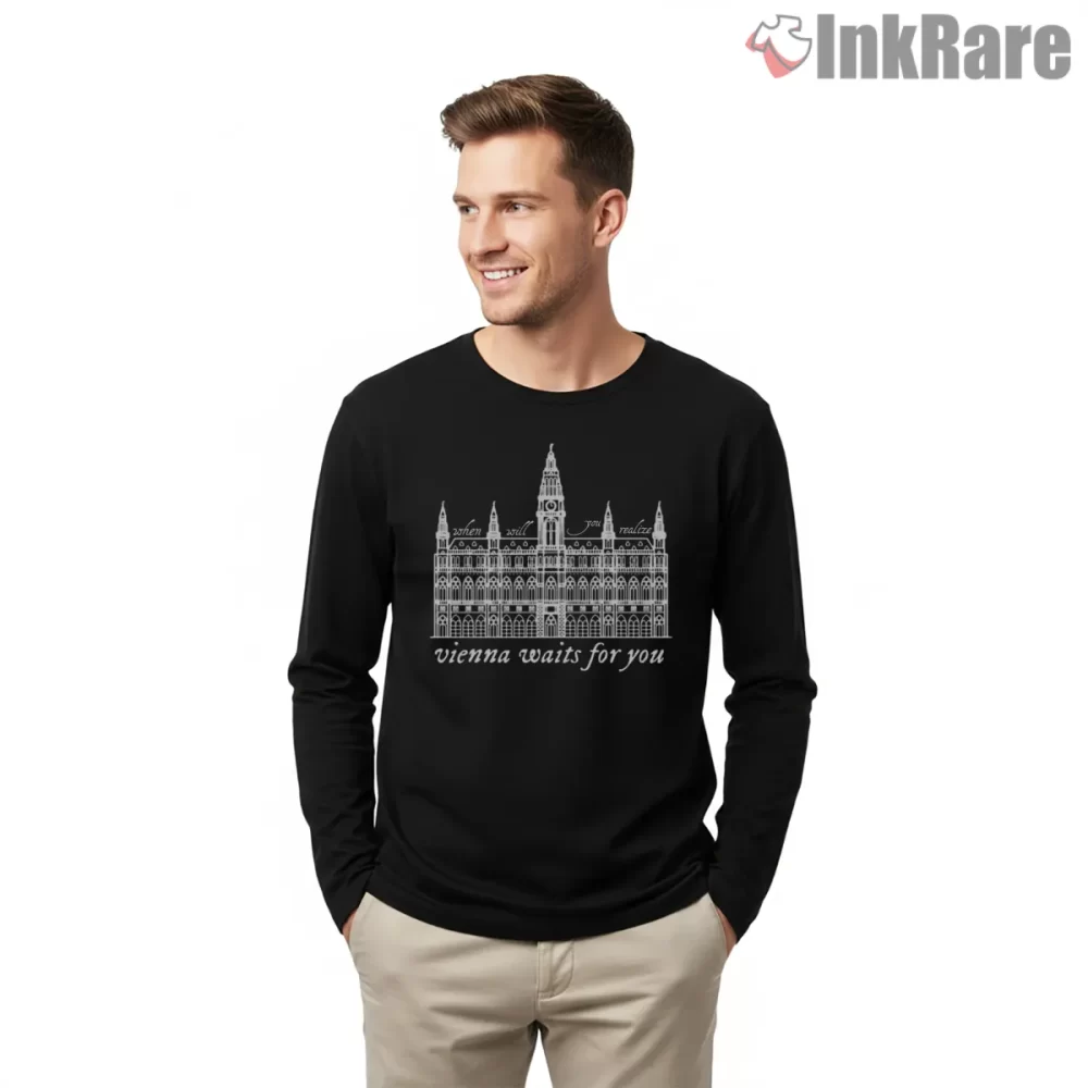 Billy Joel Vienna Waits For You Cathedral Line Art Lyric Shirt on black long sleeve shirt for men graphic tee
