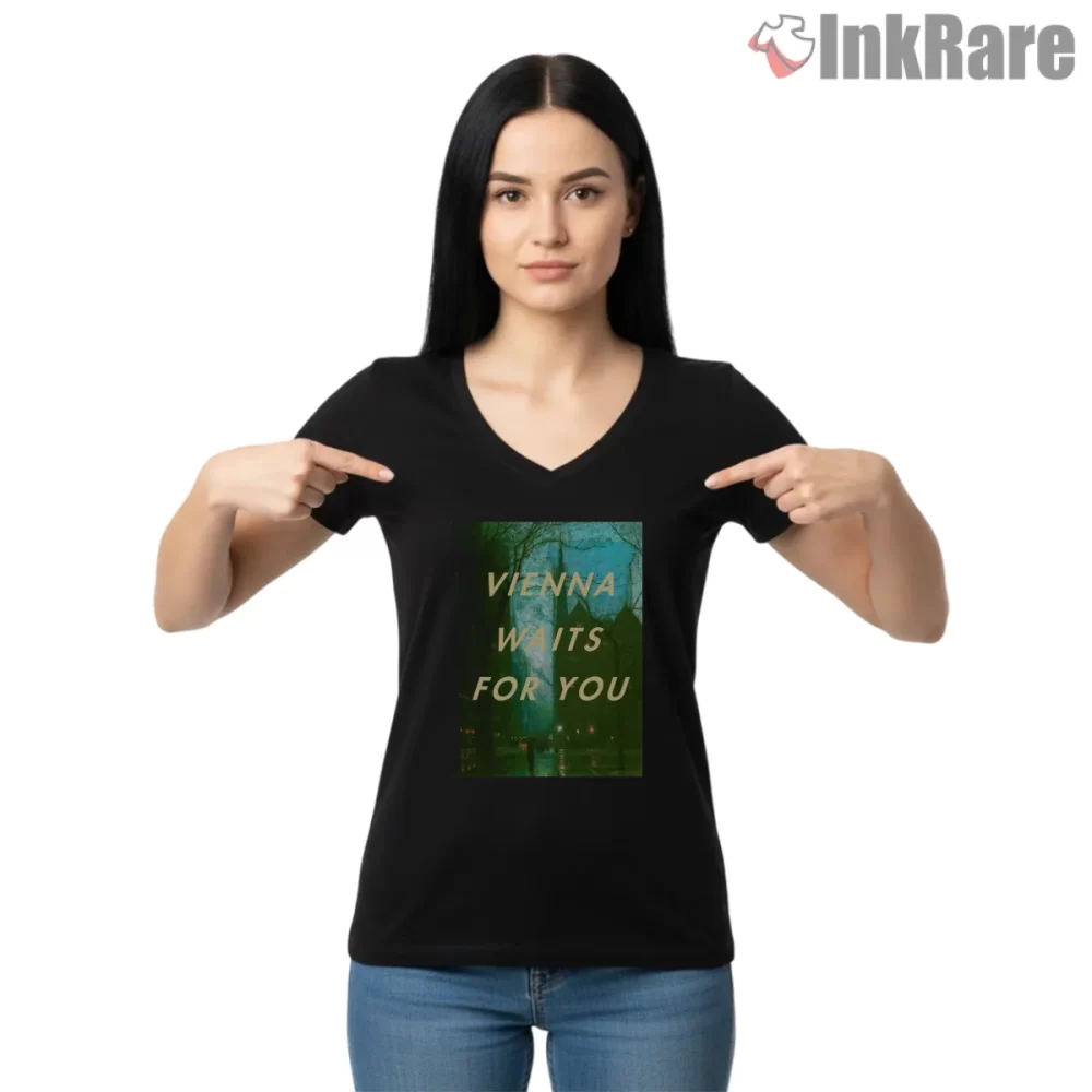 Billy Joel Vienna Waits For You Misty Scene Shirt on black v-neck shirt for women graphic tee