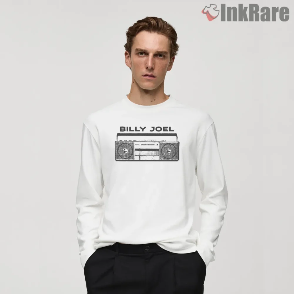 Billy Joel Vintage Boombox Radio Line Art Shirt on white long sleeve shirt for men graphic tee