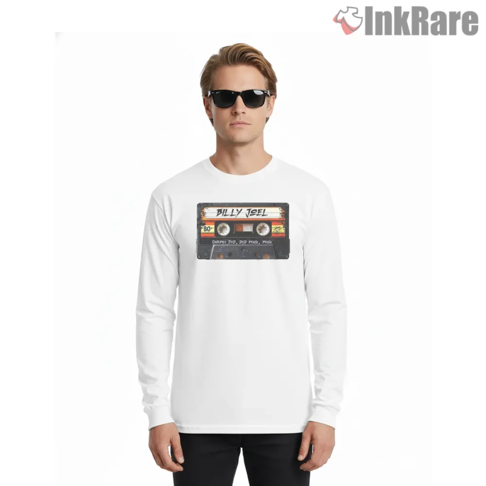 Billy Joel Vintage Cassette Tape 80s Music Shirt on white long sleeve shirt for men graphic tee