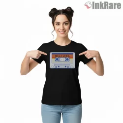 Billy Joel Vintage Cassette Tape Graphic Shirt on black short sleeve shirt for women graphic tee