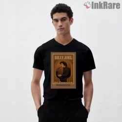 Billy Joel Vintage Concert Poster Frame Shirt on black v-neck shirt for men graphic tee