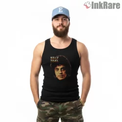 Billy Joel Vintage Face Close Up Portrait Shirt on black tank top for men graphic tee