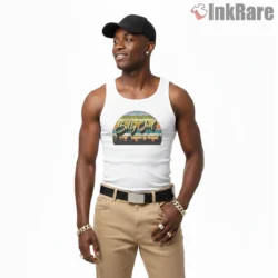 Billy Joel Vintage Sunset Stripe City Silhouette Shirt on white tank top for men graphic tee