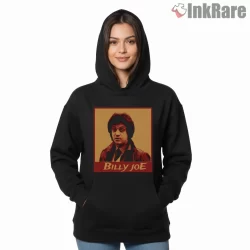 Billy Joel Warm Orange Vintage Portrait Shirt on black hoodie for women graphic tee