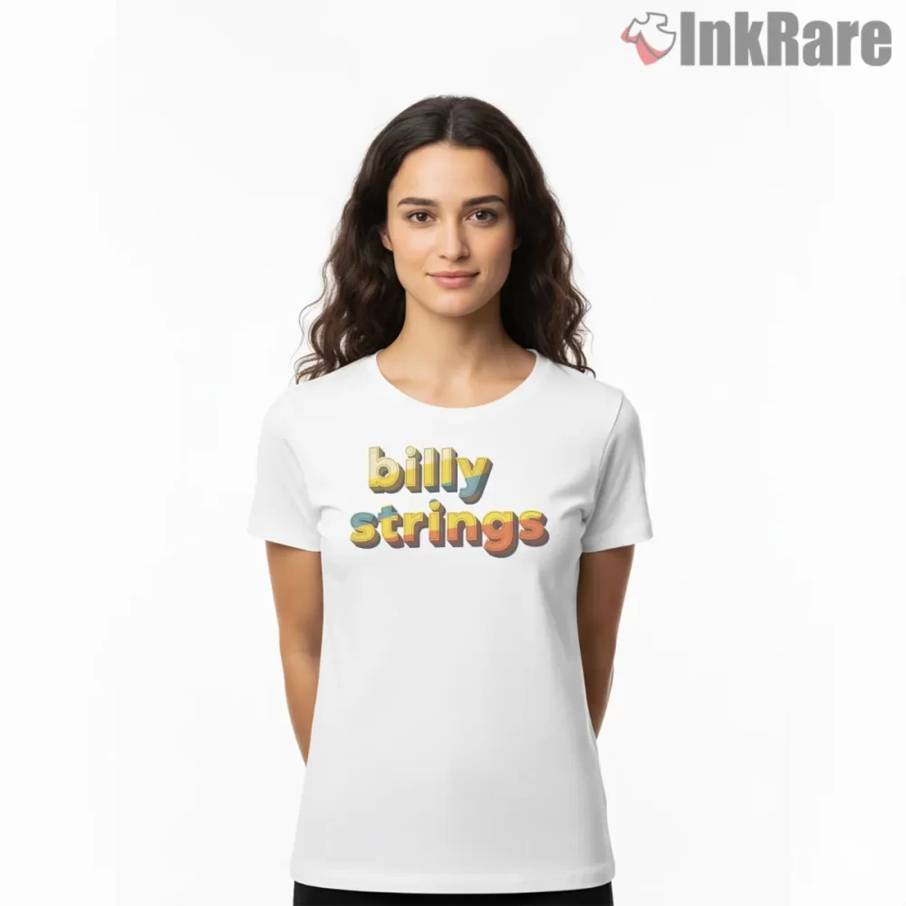 Billy Strings Bold Retro Logo Shirt on white short sleeve shirt for women graphic tee