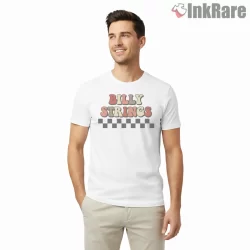 Billy Strings Checkered Groovy Lettering Shirt on white short sleeve shirt for men graphic tee