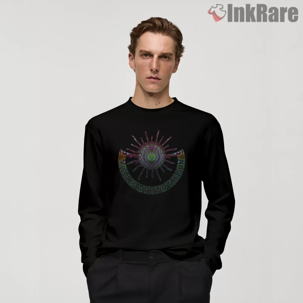 Billy Strings Circles Around The Sun Tie Dye Mandala Shirt on black long sleeve shirt for men graphic tee