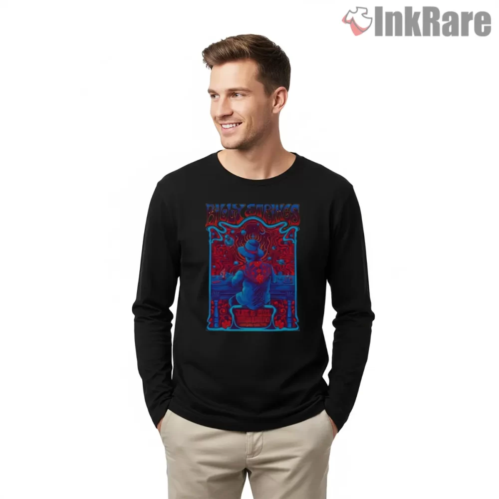 Billy Strings Cosmic Red Blue Groove Shirt on black long sleeve shirt for men graphic tee