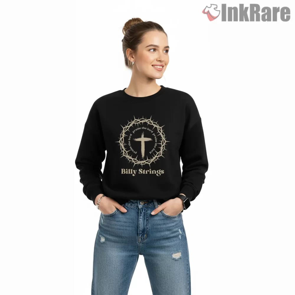 Billy Strings Crown Of Thorns Cross Emblem Shirt on graphic shirt for women graphic tee