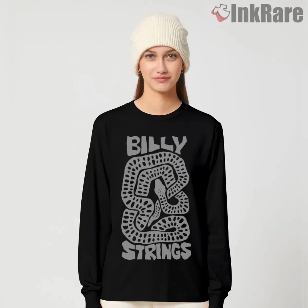 Billy Strings Curved Maze Lettering Shirt on black long sleeve shirt for women graphic tee