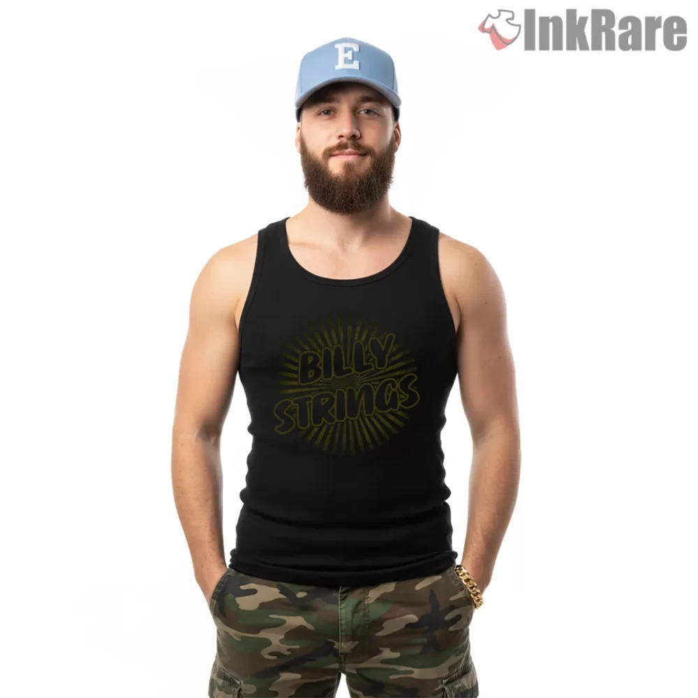 Billy Strings Dark Sunburst Vintage Logo Shirt on black tank top for men graphic tee