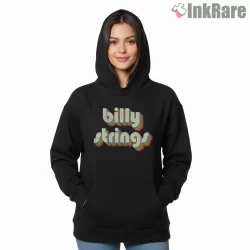 Billy Strings Distressed Rainbow Lettering Shirt on black hoodie for women graphic tee