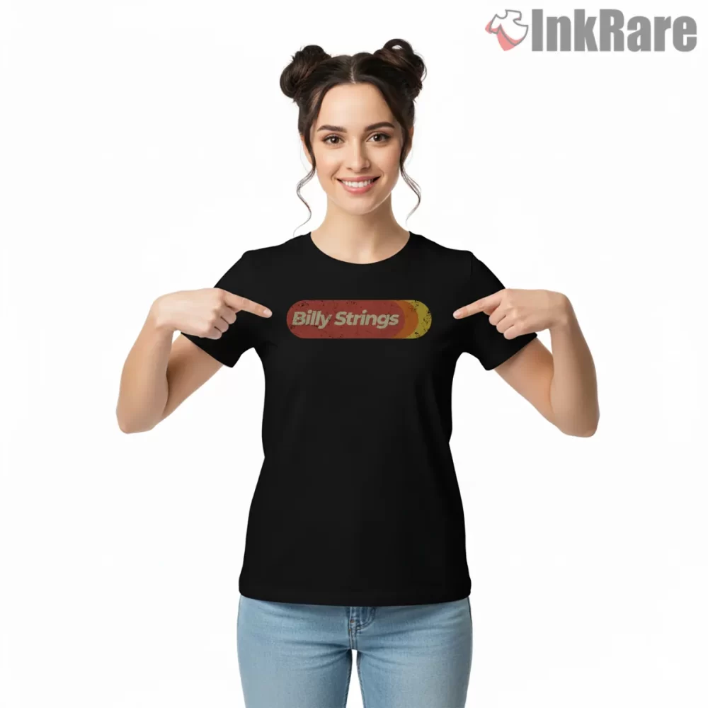Billy Strings Distressed Rounded Logo Shirt on black short sleeve shirt for women graphic tee