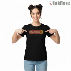 Billy Strings Distressed Rounded Logo Shirt on black short sleeve shirt for women graphic tee