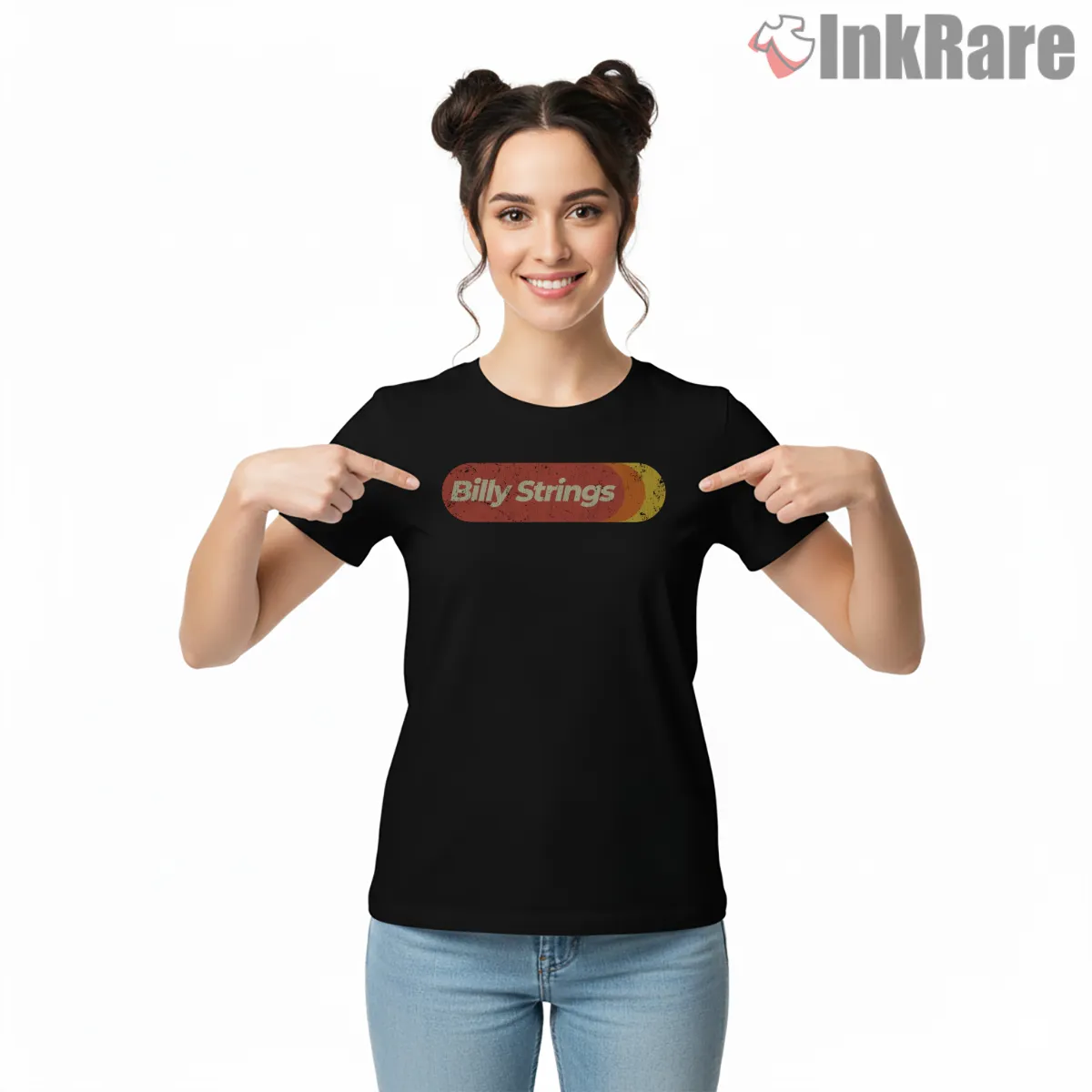 Billy Strings Distressed Rounded Logo Short Sleeve Black Billy Strings Distressed Rounded Logo Shirt on black short sleeve shirt for women graphic tee