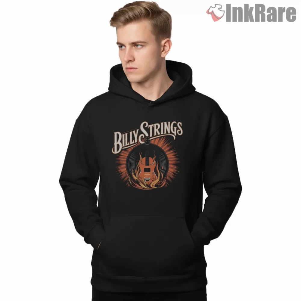 Billy Strings Flaming Guitar Record Halo Shirt on black hoodie for men graphic tee