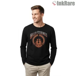 Billy Strings Flaming Guitar Vinyl Halo Shirt on black long sleeve shirt for men graphic tee