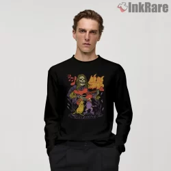 Billy Strings Flaming Skeleton Guitar Shirt on black long sleeve shirt for men graphic tee