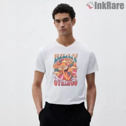 Billy Strings Floral Mushroom Sunrise Shirt on white v-neck shirt for men graphic tee